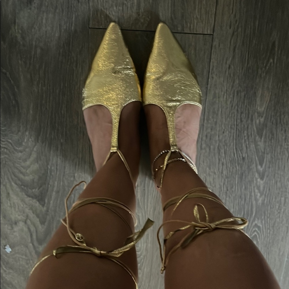 Zara Gold Women's Lace-Up Flats